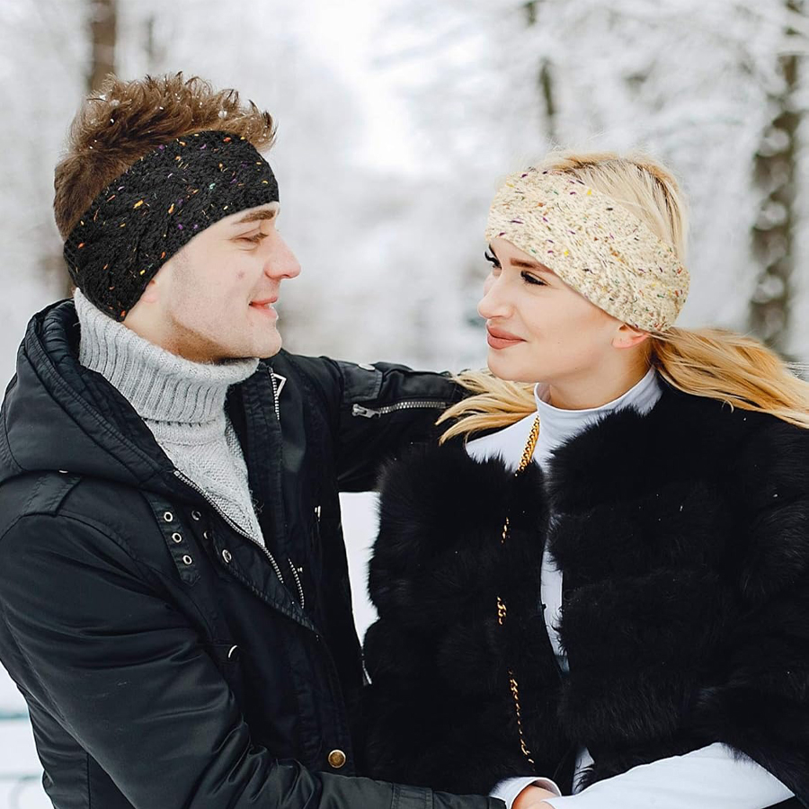 Fleece Ear Warmer Band - SSUNTAK Bandeau tricoté pour femme, doublé