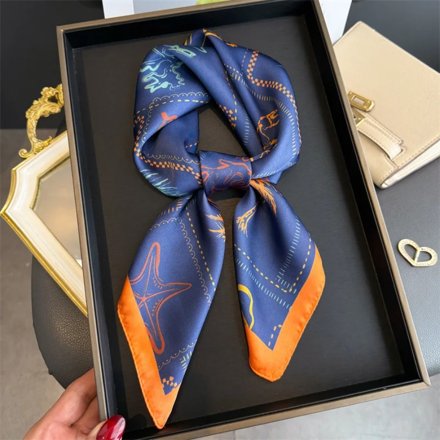 Shawl Wrap Winter - Foulard carré en soie imprimé bleu